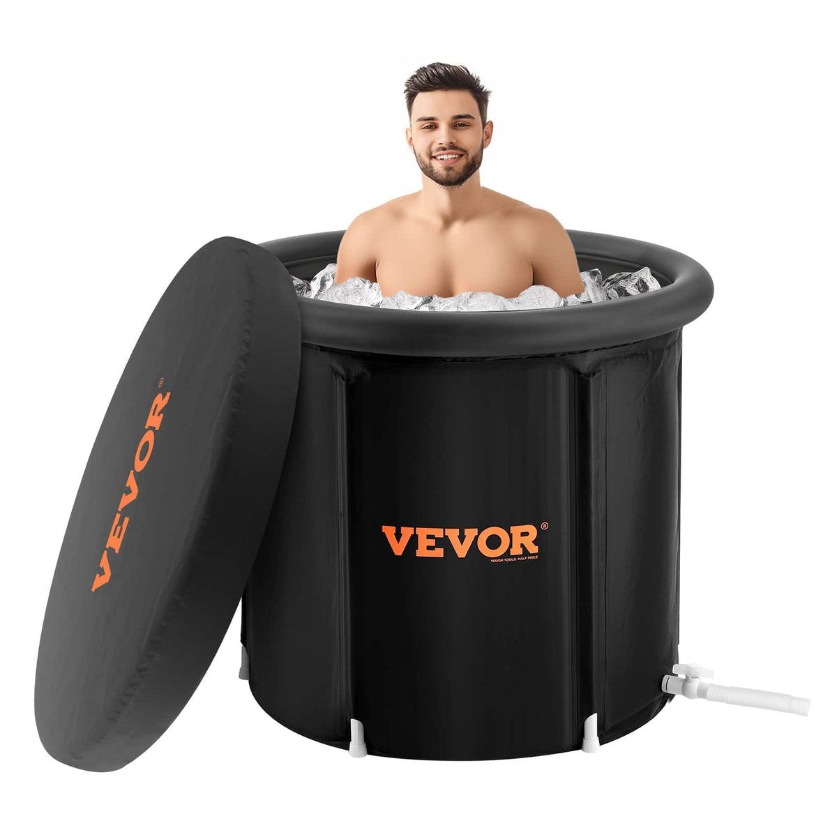 VEVOR - Ice Bath Tub,Cold Water Therapy Plunge Tub for Athletes,Outdoor Ice Barrel,105 Gal Inflatable Folding Bathtub, 34"Lx30"H - Black