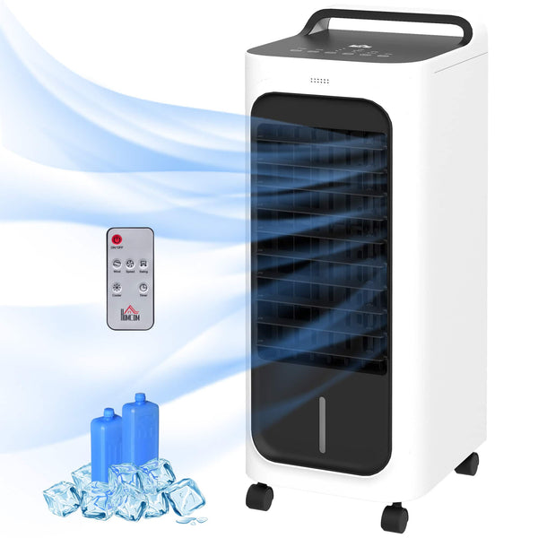 Homcom - Air Cooler with Ice Packs, Ice Cooling Fan Water Humidifier Unit with Remote - White