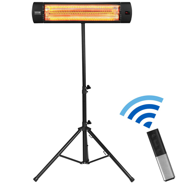 Front. VEVOR - Infrared Heater, 1500W Remote Control Electric Space Heater, LED Screen Patio Heater w/ 3 Speeds & Timer - Black.