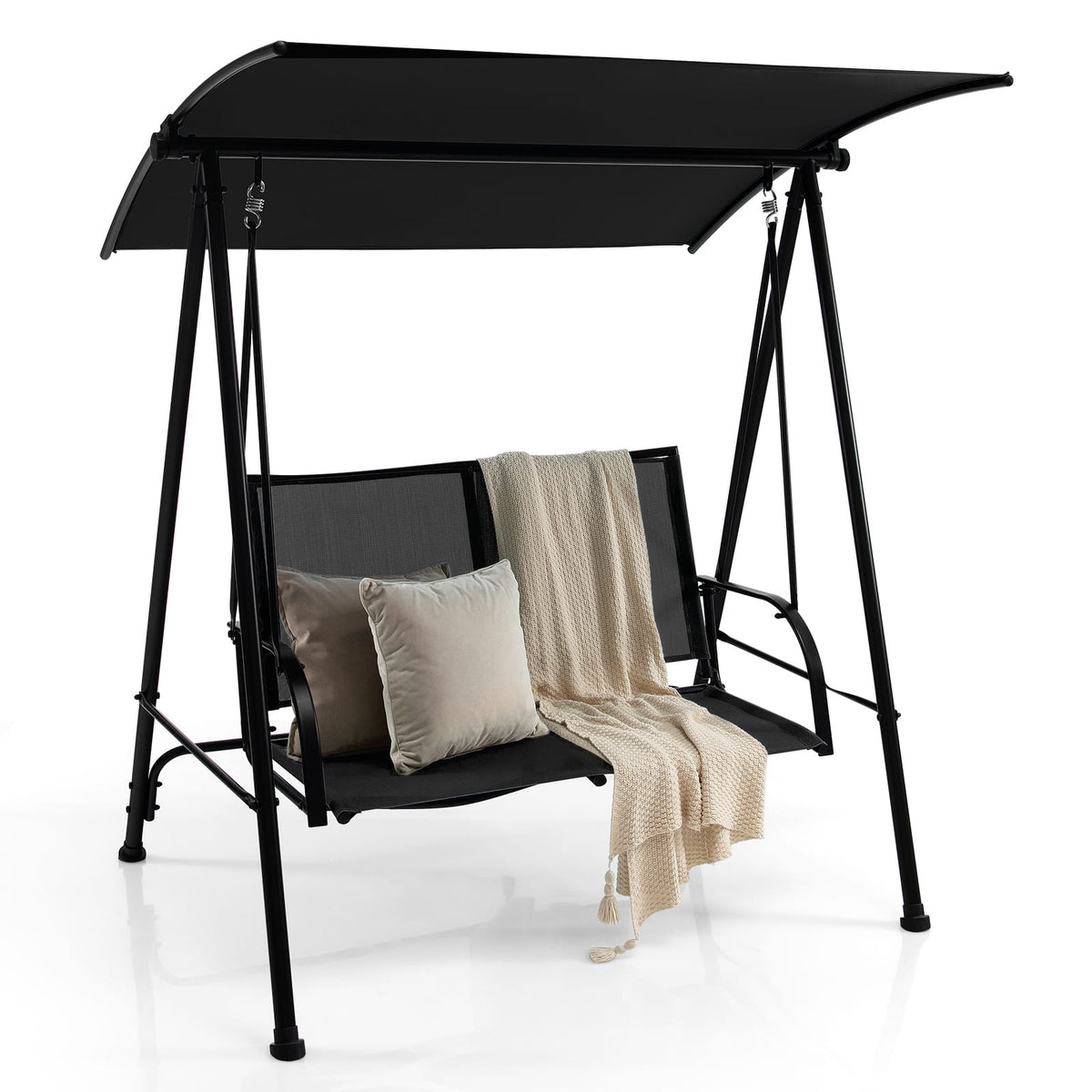 Costway - 2-Seat Patio Swing Porch Swing with Adjustable Canopy for Garden - Black