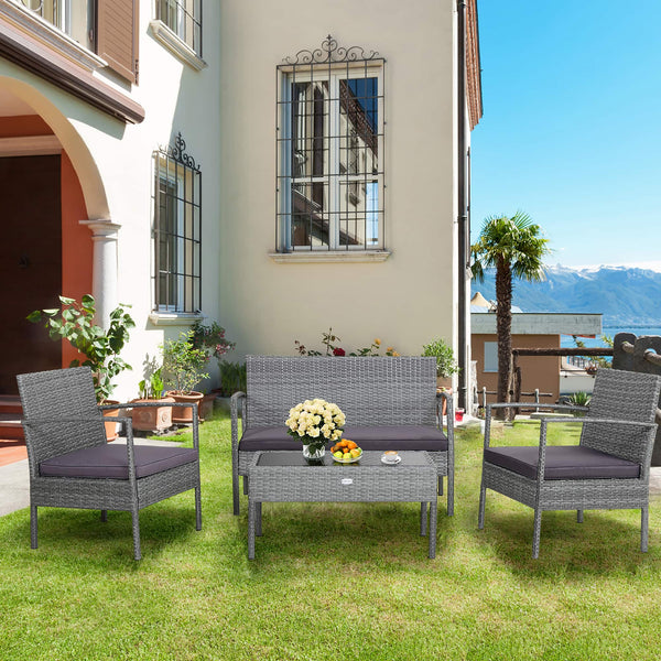 Costway - 4 PCS Outdoor Rattan Furniture Set Patio Conversation Sofa Set Cushioned - Gray