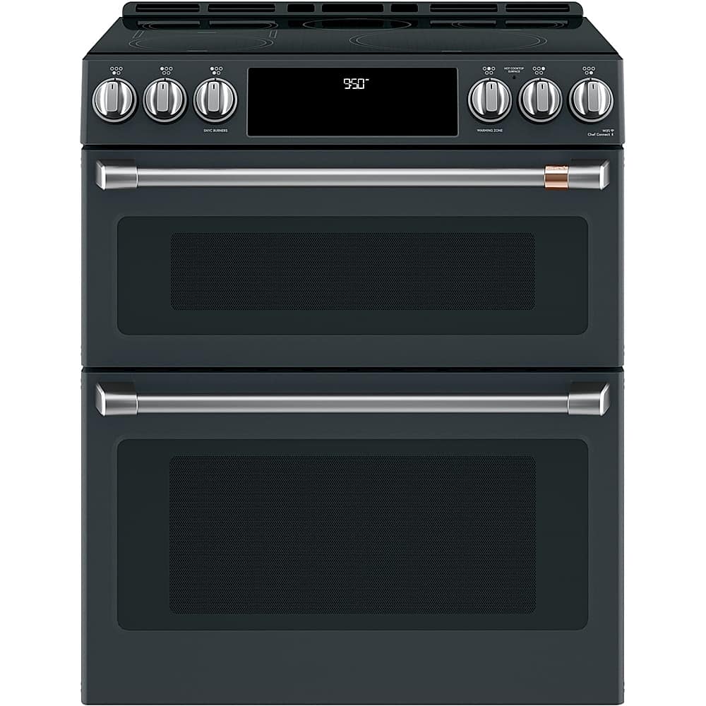 Café - 30 in. Wide 5 Elements 6.7 Cu. Ft. Slide-In Double Oven Electric Induction Convection Range, Customizable - Matte Black