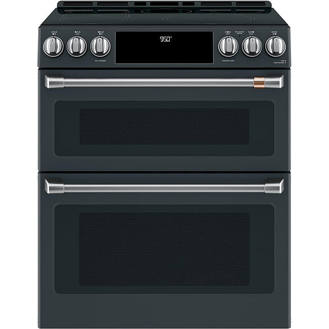 Front. Café - 7.0 Cu. Ft. Slide-In Double Oven Electric Induction Convection Range - Matte Black.