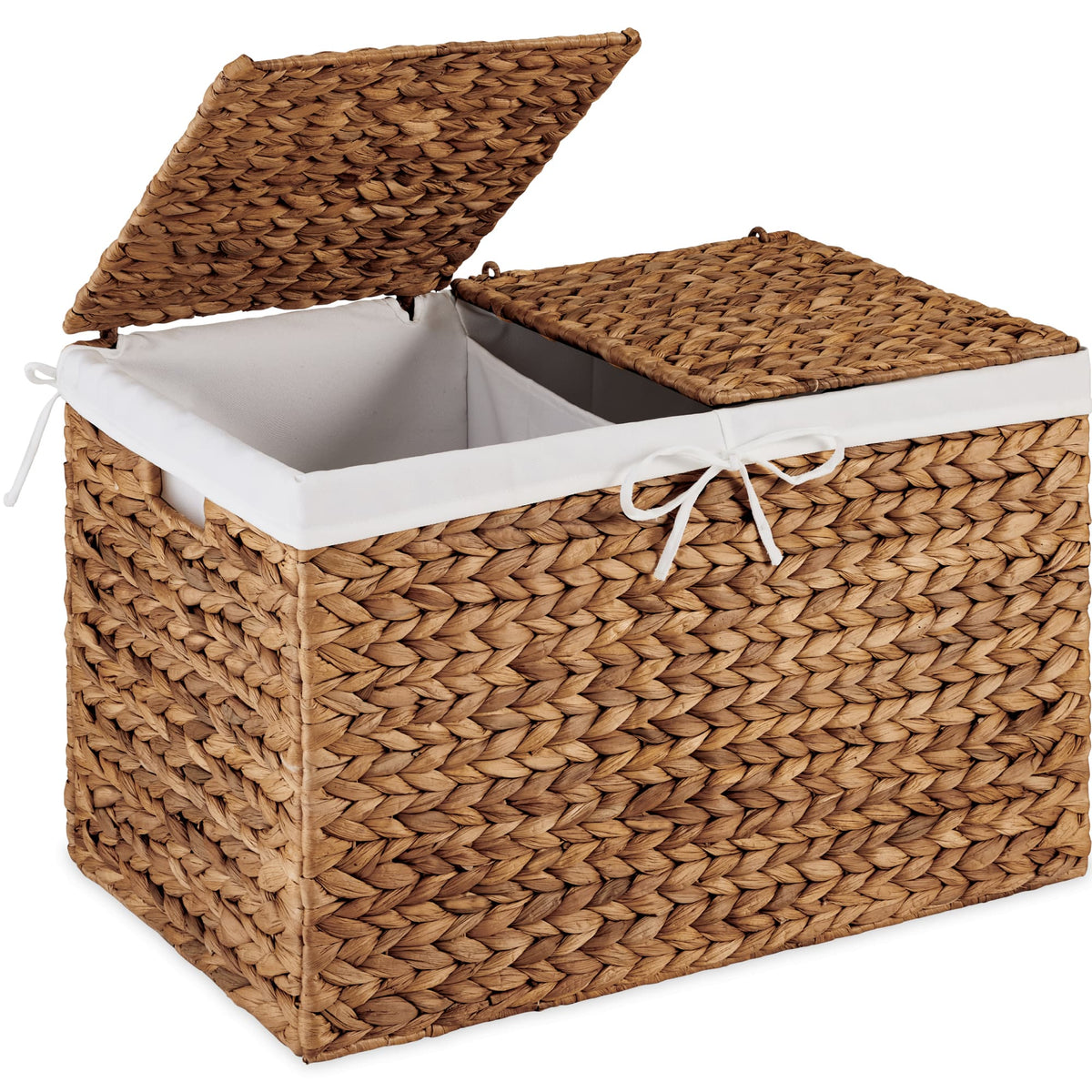 Best Choice Products - Large Storage Basket w/ Separate Lid, Washable Sectioned Liner Bag - Chestnut