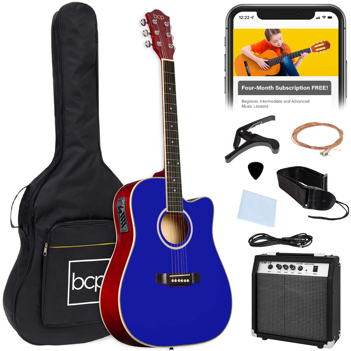 Best Choice Products - Beginner Acoustic Electric Guitar Starter Set 41in w/ Wood Cutaway Design, Gig Bag - Dark Blue