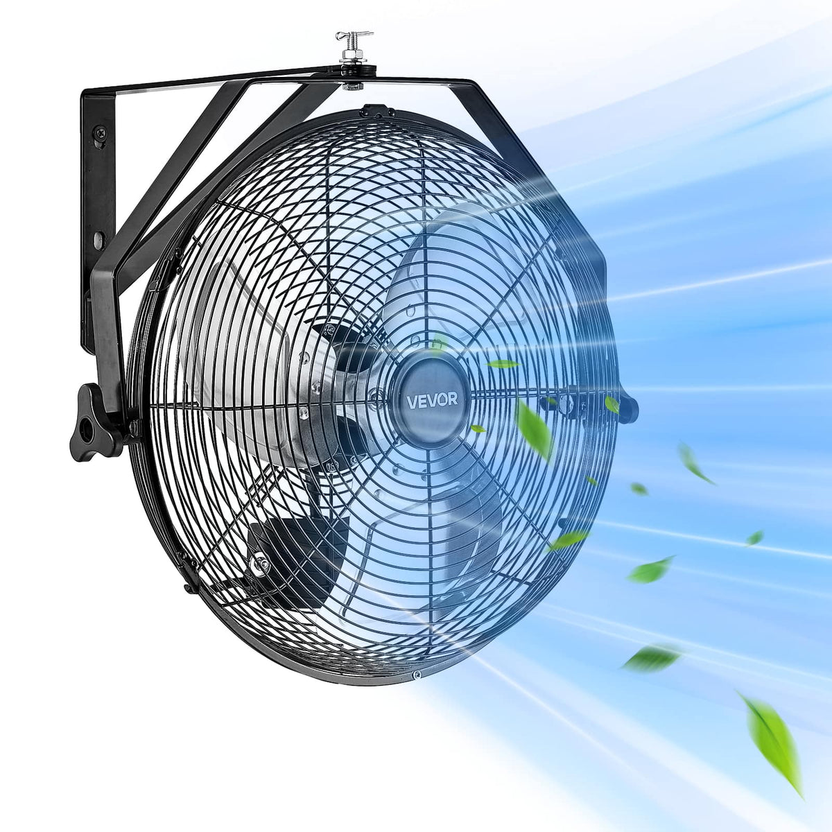VEVOR - 14 Inch Industrial Wall Mount Fan, High Velocity 2473 CFM Outdoor Fan with 3 Speeds, Waterproof IP44 Garage Wall Fan - Black,Silver