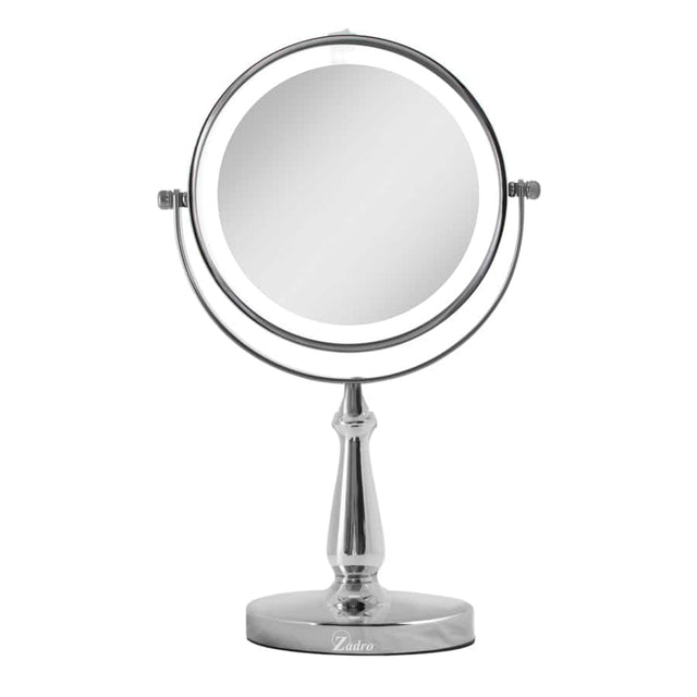 Front. Zadro - LED Lighted Makeup Mirror with 8X/1X Magnifications & 360-Degree Rotating Head - Chrome.