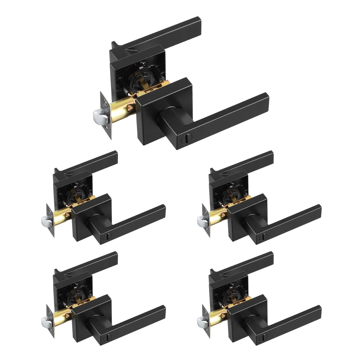 VEVOR - Privacy Door Handle, 5-Pack Matte Door Lever, Right or Left Handing Reversible Lever with Keyless Lock - Black