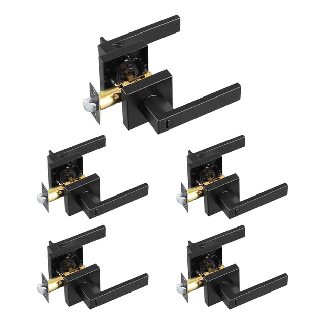 Front. VEVOR - Privacy Door Handle, 5-Pack Matte Black Door Lever, Right or Left Handing Reversible Lever with Keyless Lock - Black.