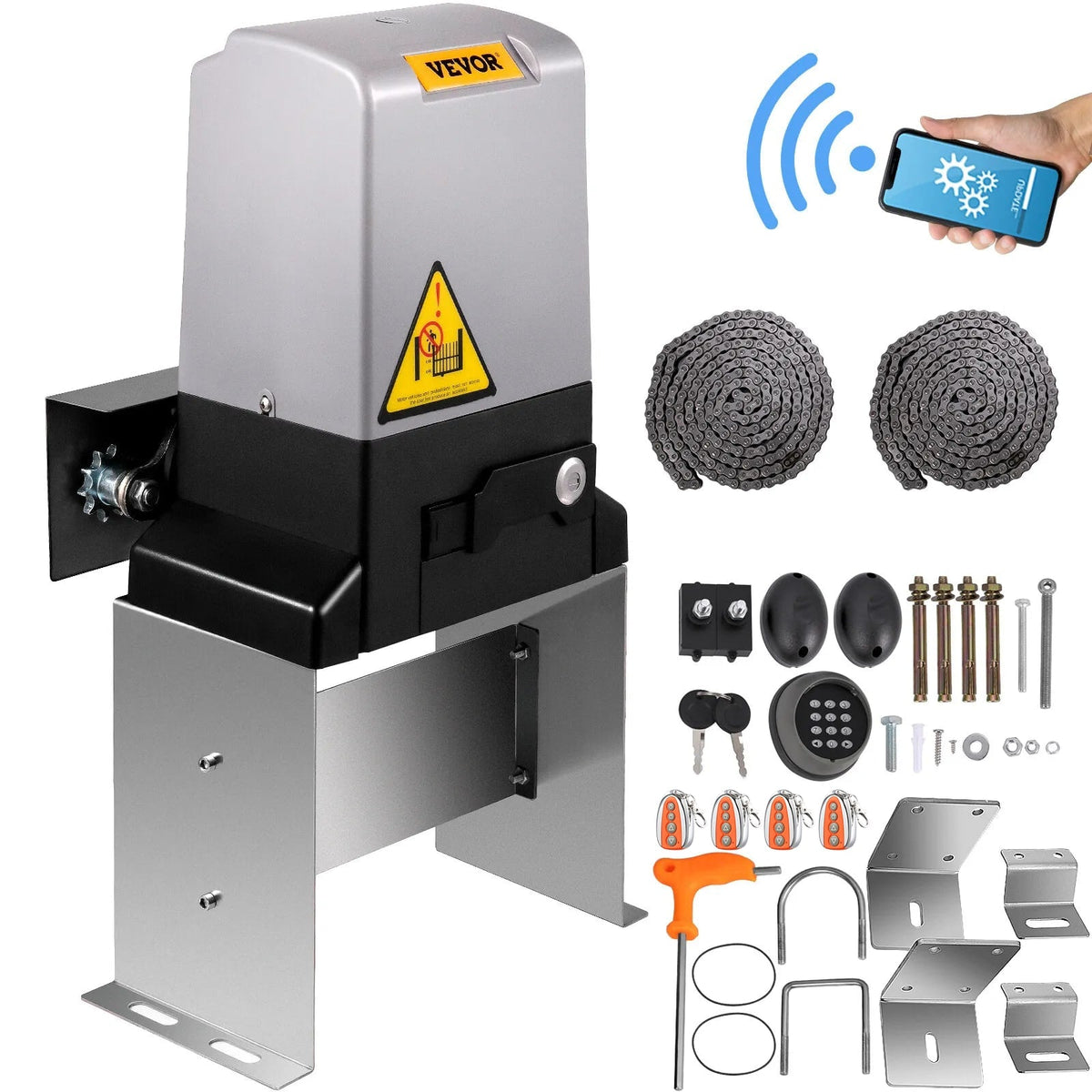 VEVOR - 3300 LBS Automatic Sliding Gate, Gate Opener Motor with 6 Remote Controls, 230 ft Remote Distance Driveway Rolling Gate - Gray