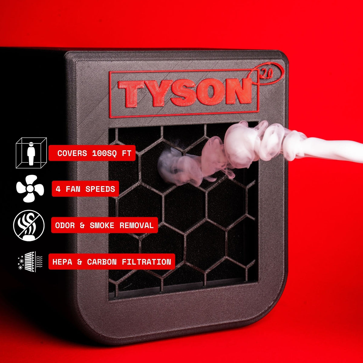 Higher Innovation Inc - Mike Tyson portable air purifier, Removes odors, toxins & second-hand smoke, HEPA & activated carbon, 100 sq. ft - Black