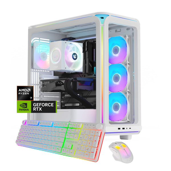 iBUYPOWER - Element Gaming Desktop PC AMD Ryzen 7 9700F 2025 NVIDIA GeForce RTX 5070 12GB 32GB DDR5 1TB NVMe SSD Storage - White