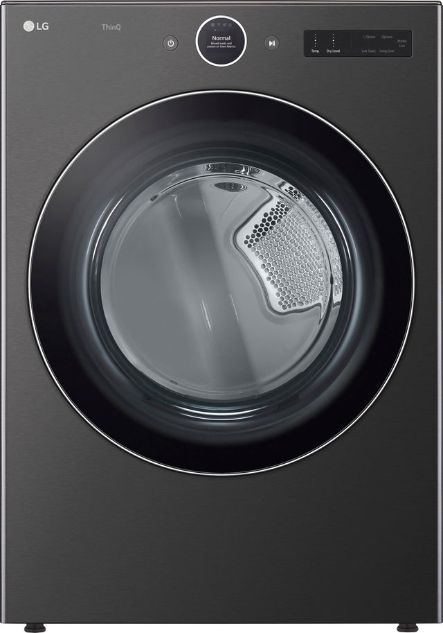 Front. LG - 7.4 Cu. Ft. Stackable Smart Electric Dryer with TurboSteam - Black Steel.