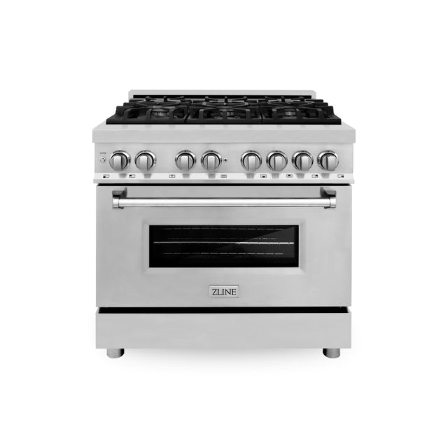 Front. ZLINE - 36 in. Wide 6 Burner 4.6 cu. ft. Legacy Freestanding Dual Fuel Range with  Electric Convection Oven in Stainless Steel - Stainless steel.