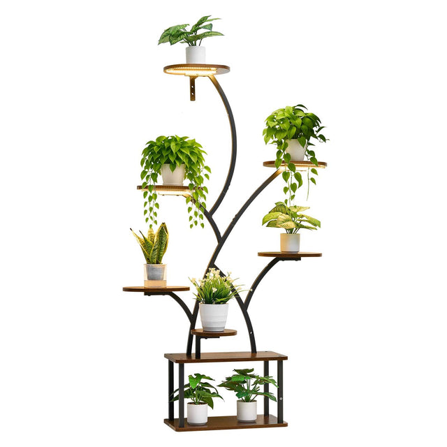 Front. VEVOR - Plant Stand Indoor with Grow Lights, 62 in Tall 8-Tier Lighted Plant Shelf, Metal Corner Plants Holder, 3 Timer - Brown + Black.