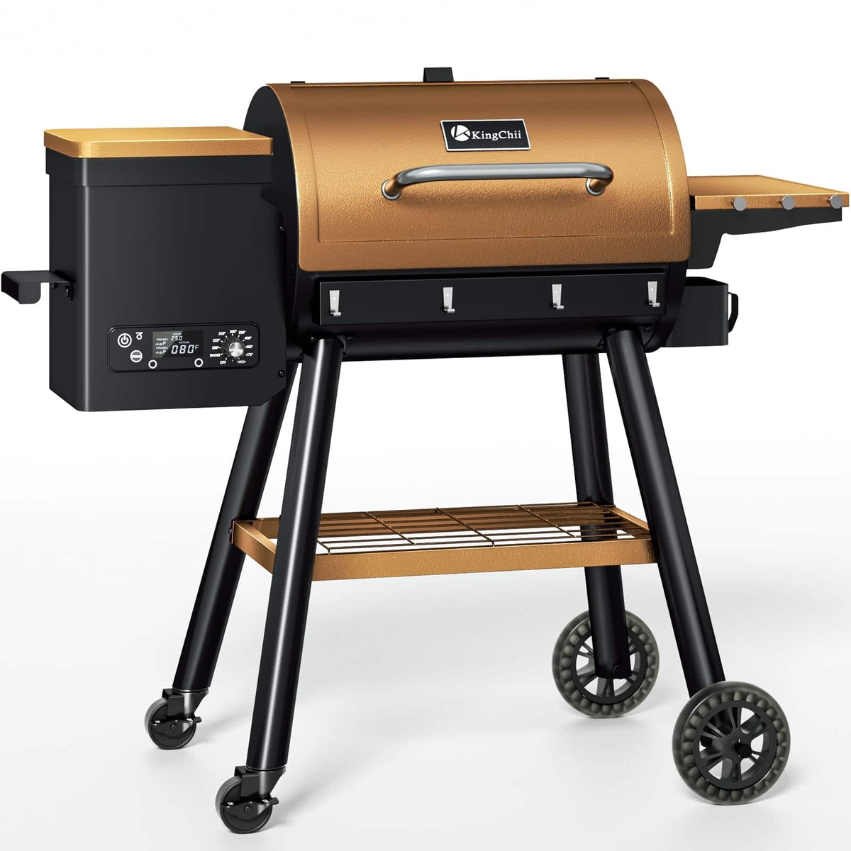 KingChii - 595Sq. In. Wood Pellet Grill and Smoker with 18.3-lb. Hopper - Brown - Bronze
