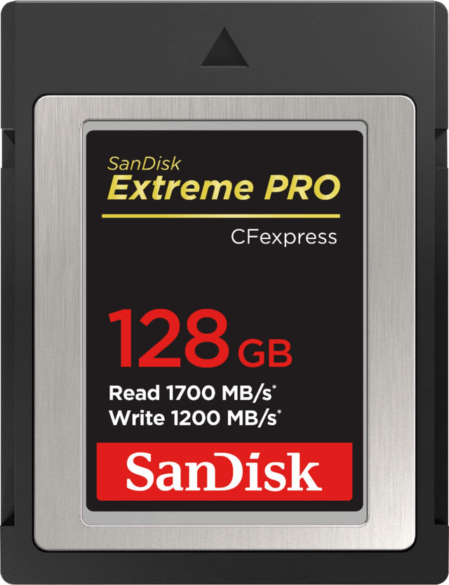Front. SanDisk - 128GB Extreme PRO CFexpress Memory Card - Black.