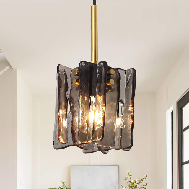 Front. Parrot Uncle - 4.7" Modern Handmade Smoky Grey Glass Pendant Ceiling Light with Adjustable Cord for Kitchen Island and Dining Room - Grey.