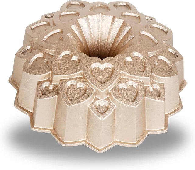 Front. Baker's Secret - Baker's Secret Fluted Cake Pan, Cast Aluminum 2 Layers Nonstick Coating (Amour) - Champagne Gold.