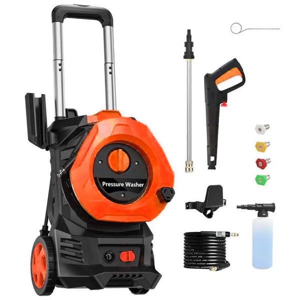 Winado - Portable Electric Pressure Washer 1700 PSI 1800W with Quick-Connect Nozzles, 24ft Hose & 16ft Cord, Telescopic Handle - Orange
