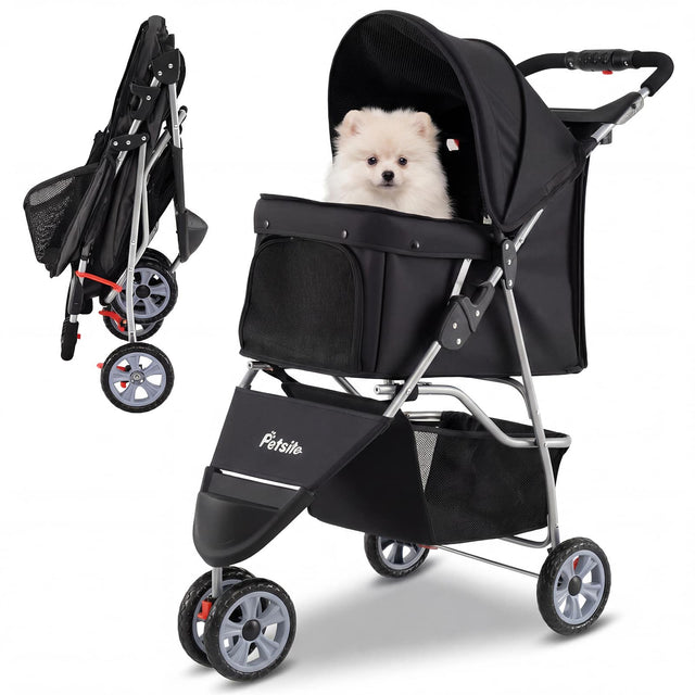 Front. Gymax - Gymax 3-Wheel Pet Stroller for Dogs Cats up to 33 LBS Foldable w/ Breathable Mesh Black.