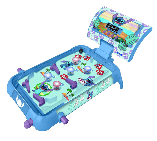 Front. Lexibook - Disney Stitch Electronic Table Pinball with Sounds. Lights & Digital Scoring.