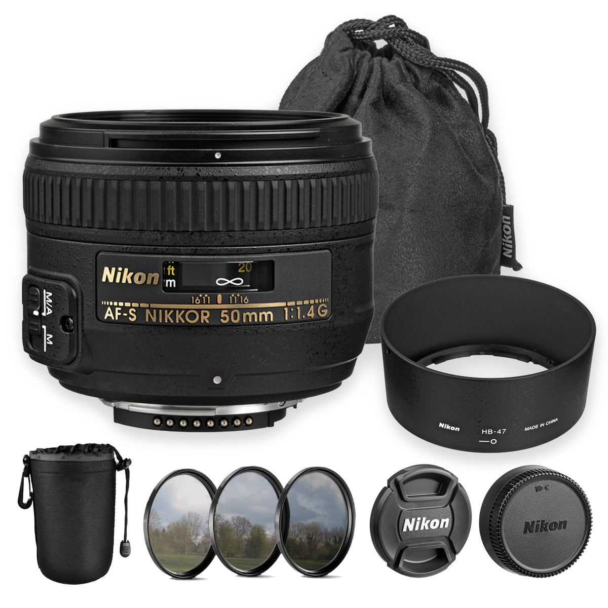 Nikon - AF-S NIKKOR 50mm f/1.4G Lens + Filter Kit + Lens Pouch (3pc Bundle)