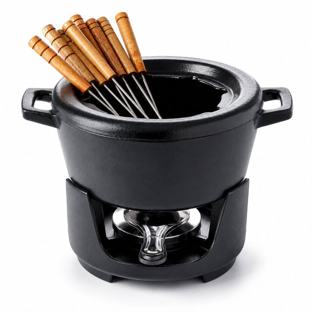 Front. Alva - Alva Nori Enameled Cast Iron Fondue Set, 8-Piece, 2-Qt. - Black.