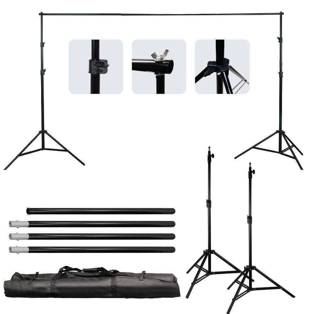 Winado - 10FT Heavy Duty Backdrop Stand KIT Photography Studio Background Support Photo Video Studio Backdrop Stand w/ Carry Bag - Black