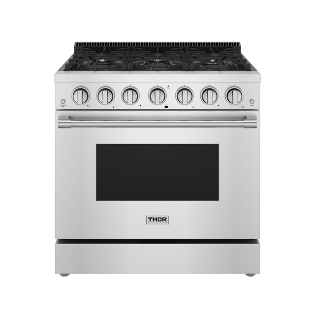 Front. Thor Kitchen - 36 in. Wide 6 Burner 6.0 Cu Ft. Professional Freestanding Gas Range - Stainless Steel.