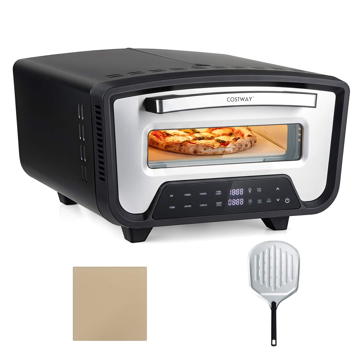 Costway - Indoor Electric Pizza Oven for 12" Pizzas with 8 Presets, Heats up to 850℉ for Home - Black