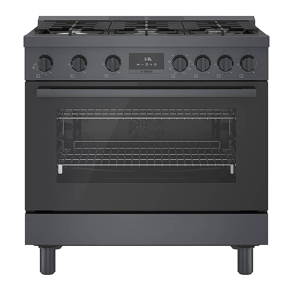Bosch - 800 Series 36 in. Wide 3.7 cu. ft. Freestanding Dual Fuel Convection Range with 6 Dual Flame Ring Burners - Black Stainless Steel