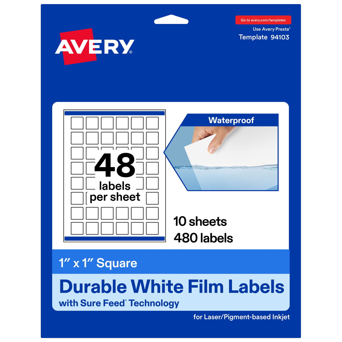 Avery - 1" x 1" Waterproof Square Labels, 480 Labels - White