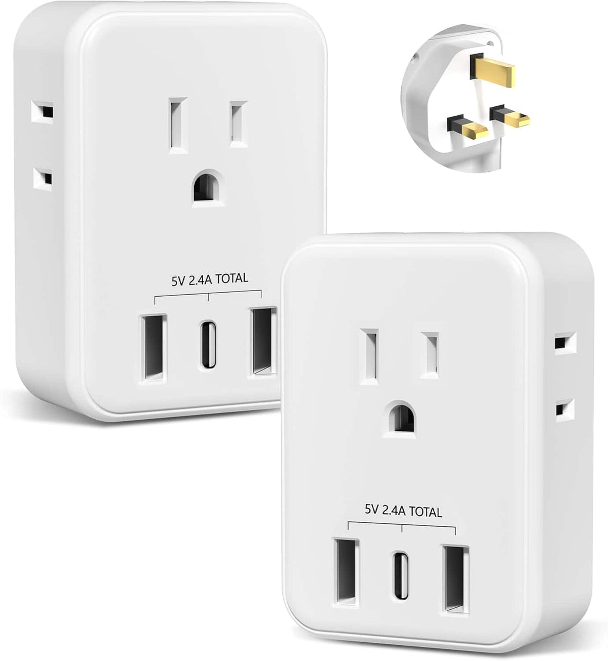 BN-LINK - 2-Pack US to UK Plug Adapter, Type G with 4 Outlets & 3 USB Ports, USA to UK Travel - White