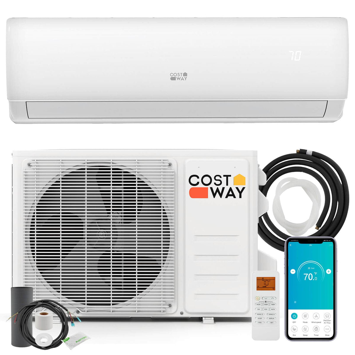 Costway - 17000 BTU Wifi Enabled Mini Split Air Conditioner & Heater Works with Alexa - White