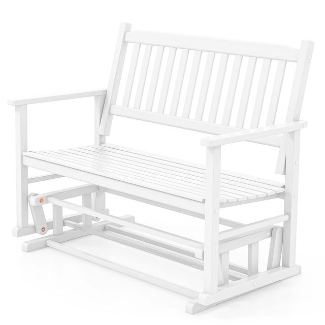 Front. Costway - Patio Glider Loveseat Chair Swing Rocking Bench with Slatted Seat & Curved Backrest - White.
