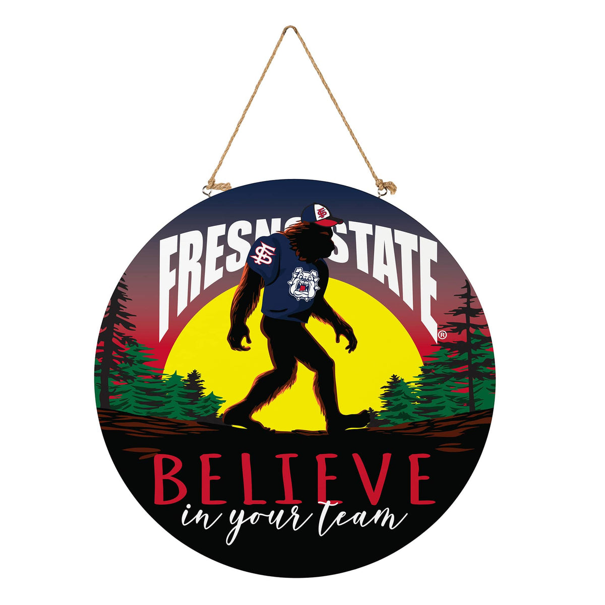 Evergreen Enterprises - Fresno State Bulldogs 18" Bigfoot "Believe in Yourself" Team Logo Wood Round Door Sign - Multicolor
