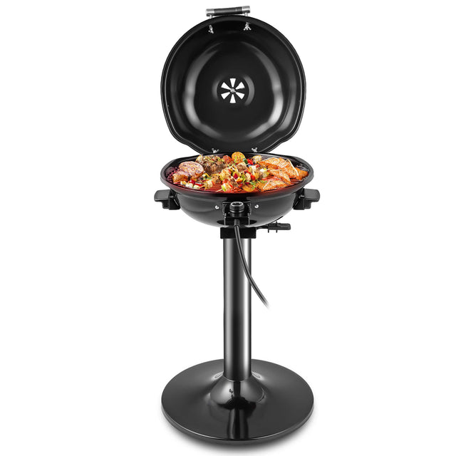 Angle. Costway - Outdoor Portable 1600W Electric BBQ Grill with Temperature Control & Grease Collector Black - Black.