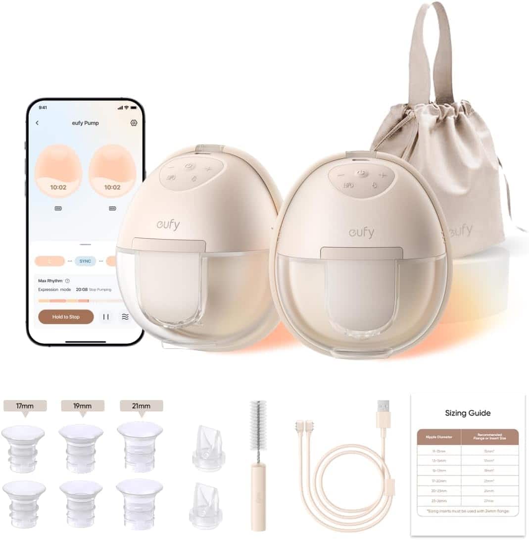 eufy - Heated Breast Pump S1, Hands‑Free In‑Bra, HeatFlow™ Tech, App OptiRhythm, Hospital‑Grade Suction, Leakproof, Quiet - Brown