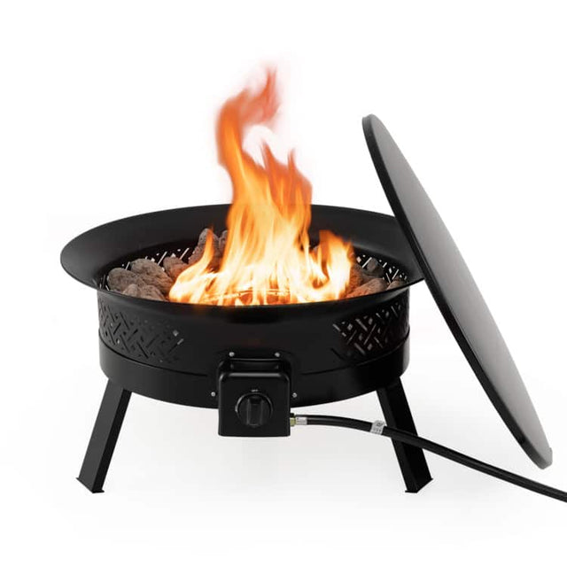 Front. Mondawe - 24.5 Inch Portable Propane Fire Pit with Carry Strap and Folding Legs - Black.