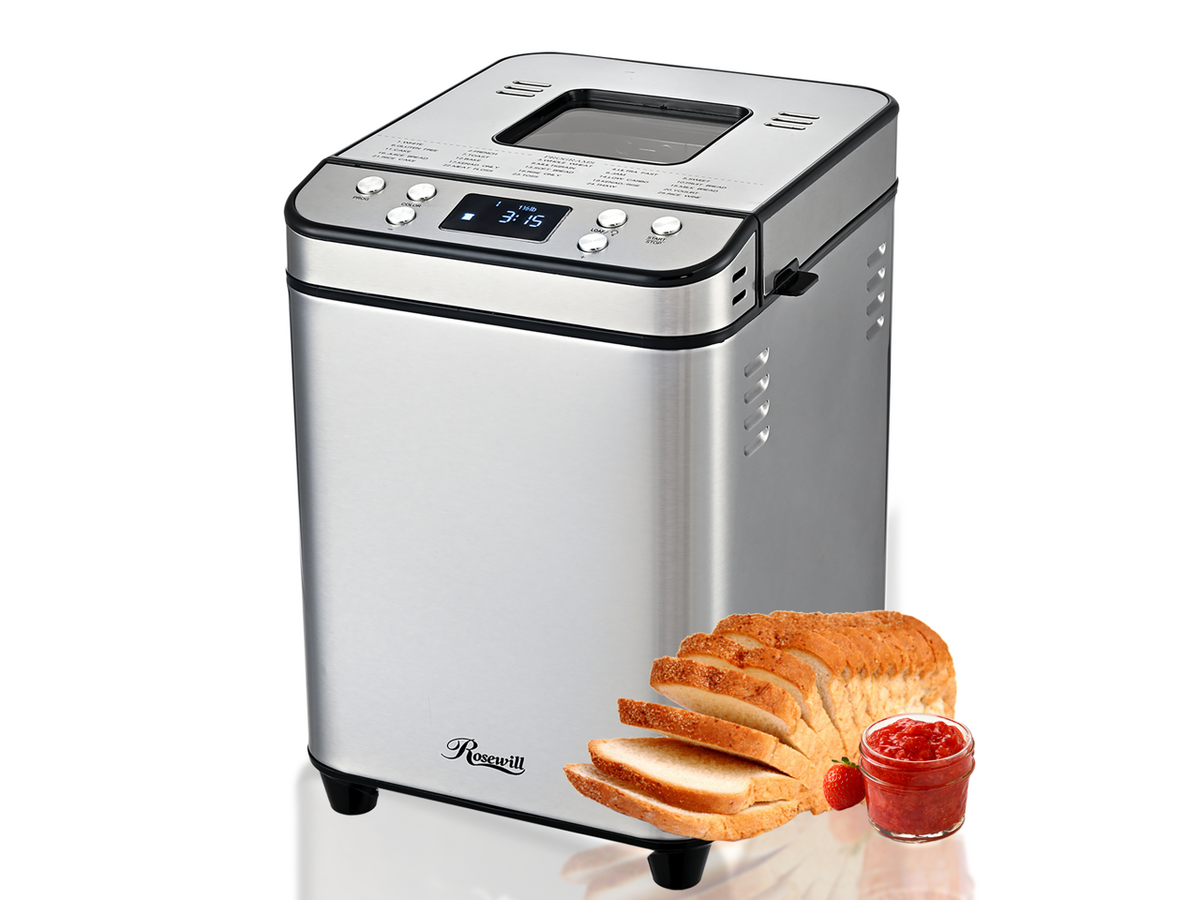 Rosewill - 25-in-1 Bread Maker, 3 Sizes, 700W, BPA-Free, 15-Hour Timer, Low Noise - Silver
