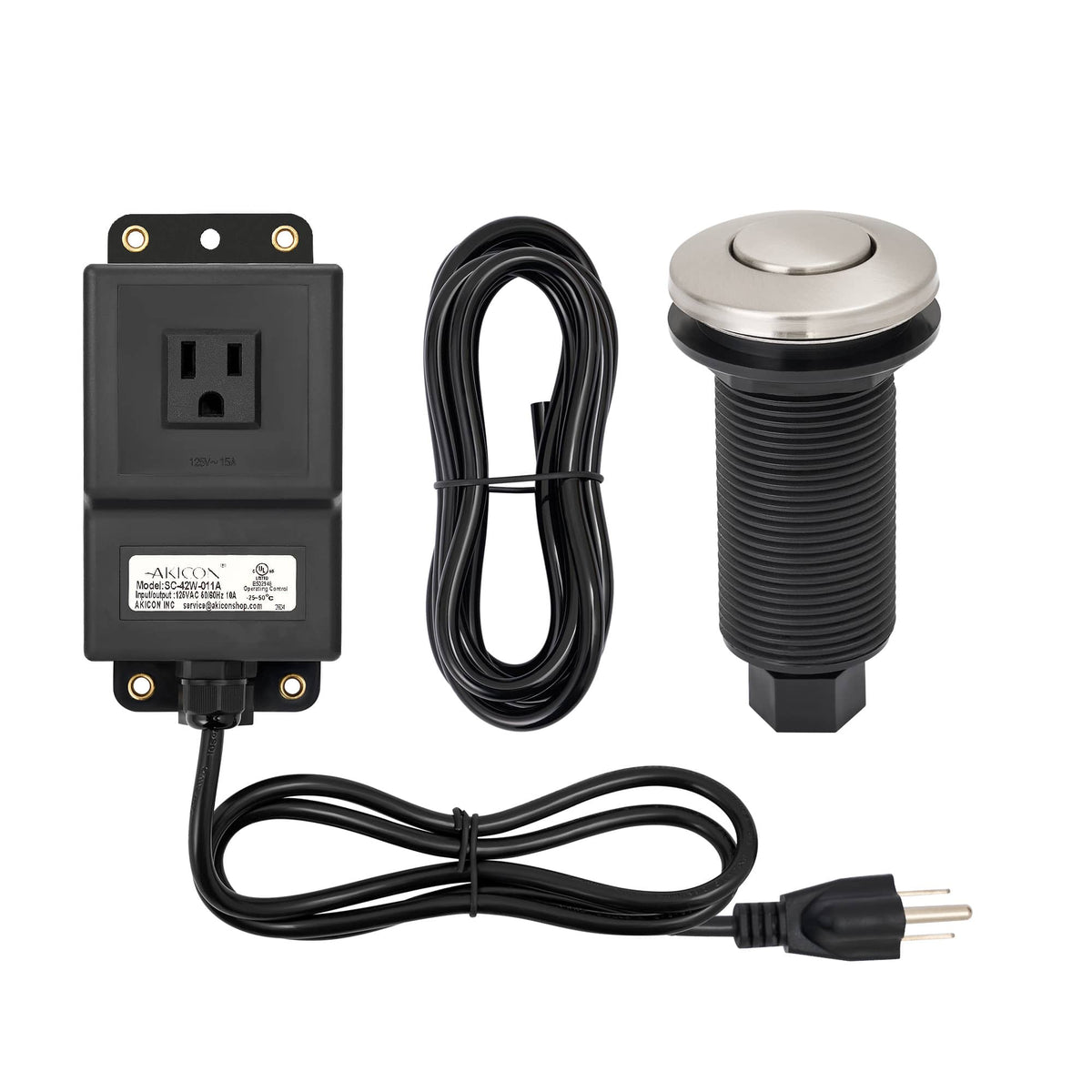 Akicon - Sink Top/Counter Top Single Outlet Garbage Disposal Kitchen Air Switch Kit - Brushed Nickel