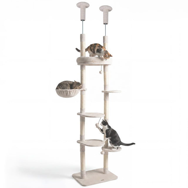 Front. Gymax - Gymax 6-tier Floor to Ceiling Cat Tree w/Plush Bed Hammock Sisal Scratching Posts Beige - Beige.