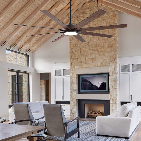 Siljoy - 84 Inch Big Ben Wooden Ceiling Fan with LED Light and Remote For Livingroom Garage and Bedroom - Black