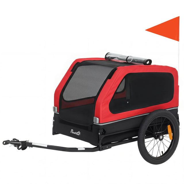 Front. Pawhut - Bike Trailer for Small & Medium Dogs, Universal Bicycle Coupler - Red.