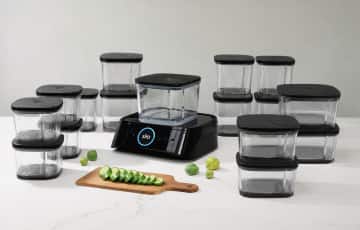 Front. Silo - Deep Vacuum Food Storage System with 16 Containers, Built-In Scale and Alexa - Black.