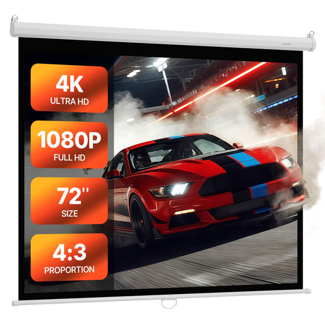 VEVOR 4K ULTRA HD 1080P FULL HD 72" SIZE 4:3 PROPORTION