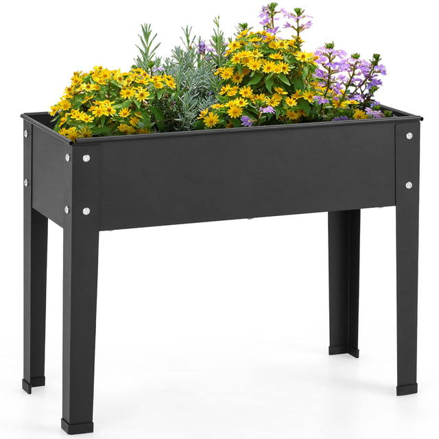 Front. Costway - 24'' Raised Garden Bed with Legs Metal Elevated Planter Box Drainage Hole Backyard - Black.