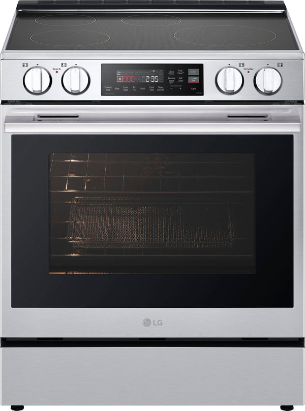 LG - 30-in 6.3 Cu. Ft. Slide-in Elec Induction True Convect Smart Range w/4 Elements, WideView Window and Flex Control Knobs - Stainless Steel