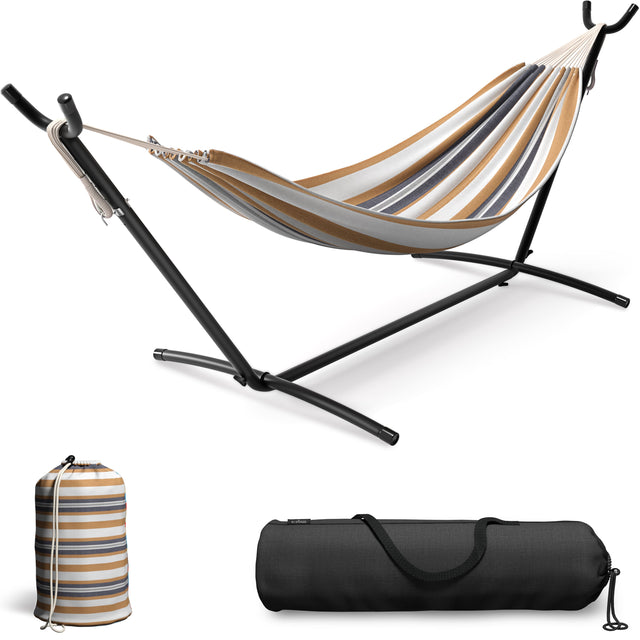 Front. Sorbus - Sorbus Double Hammock With Steel Stand - Portable Carrying Case Included - Brown stripes.